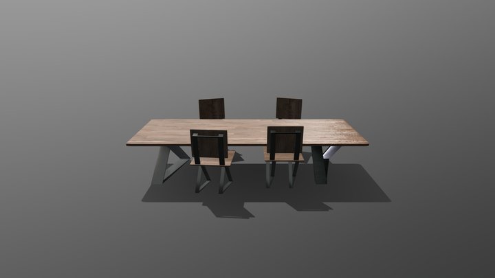 Table et 4 chaise (Bois, Metal) 3D Model