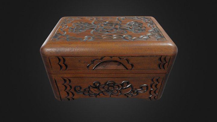 Antique Carved Wooden Jewelry Box 3D Model