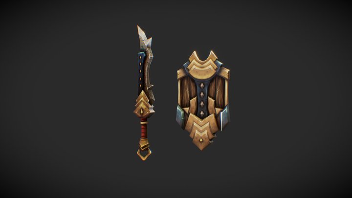 Stylized Sword and Shield 3D Model