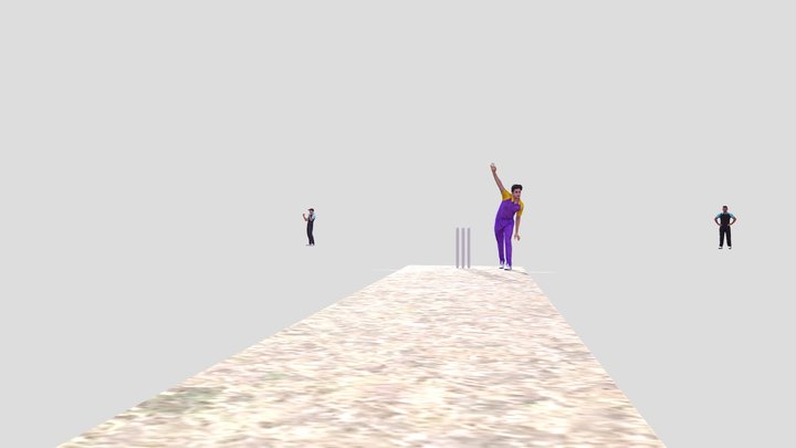 Cricketers Compilation with pitch for Mobile AR 3D Model