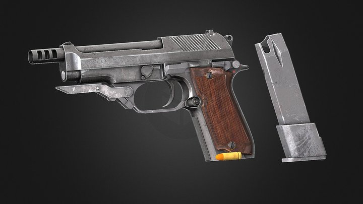 Gun- Pistol-Beretta M93R 3D Model