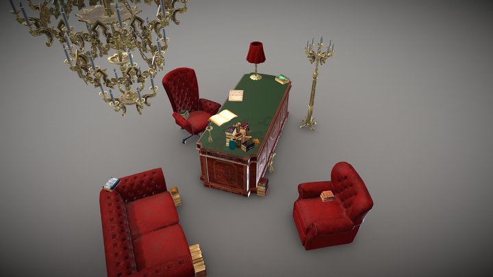 Tomb raider Croft Manor - cabinet set 3D Model