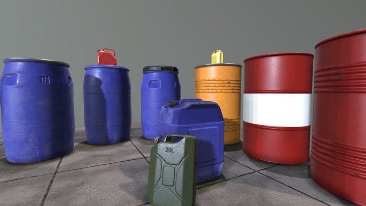 drums & can's low poly game assets 3D Model
