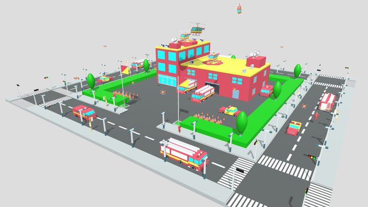 Cartoon City Fire Station 3D Model