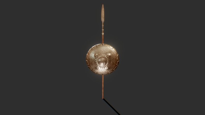 Spear and Shield low poly 3D Model