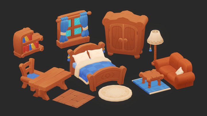Stylized Cozy Furniture Pack - Cartoon Assets 3D Model