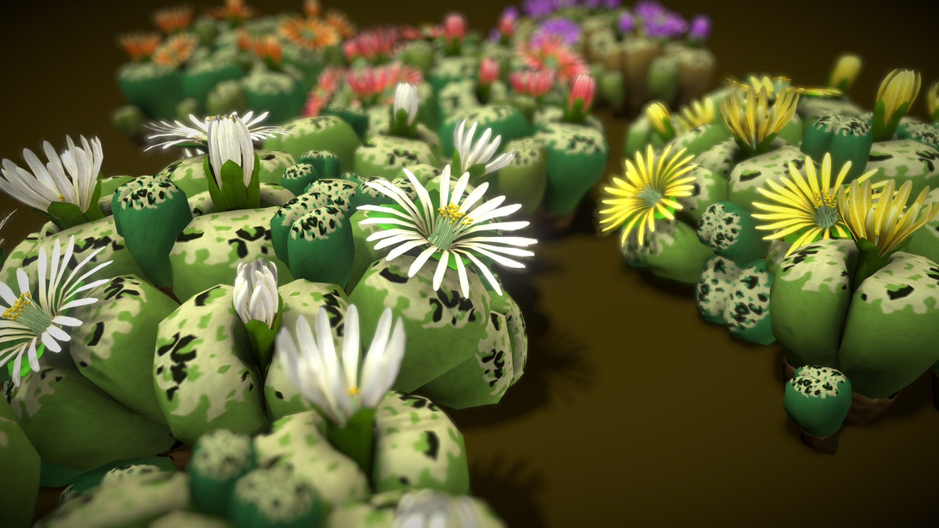 3D model Flower Lithops - This is a 3D model of the Flower Lithops. The 3D model is about a group of green and yellow flowers.
