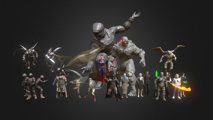 Batman v Superman - Character Collage 3D Model