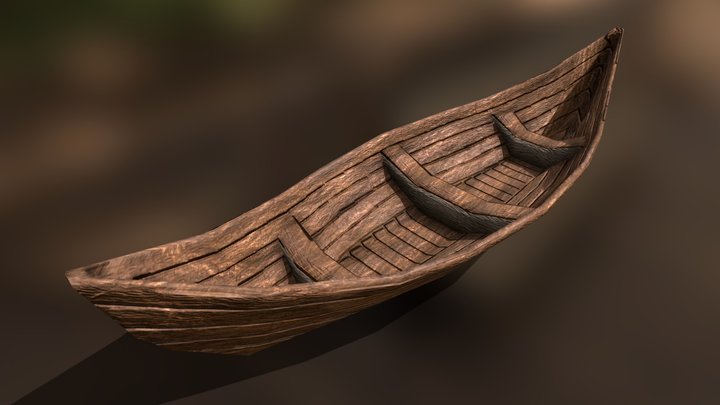 Wooden Canoe Low-Poly 3D Model
