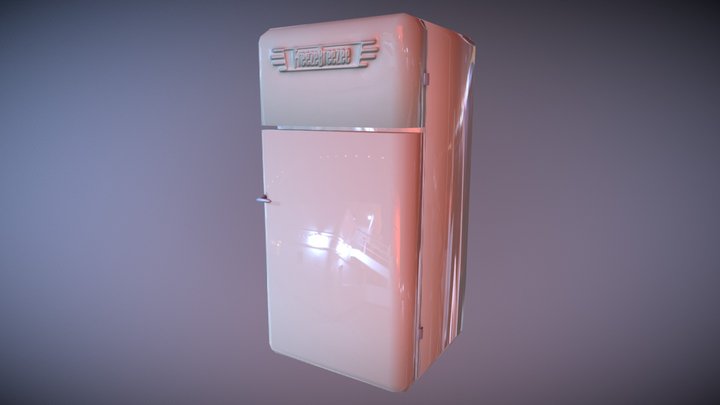 Lowpoly retro fridge 3D Model