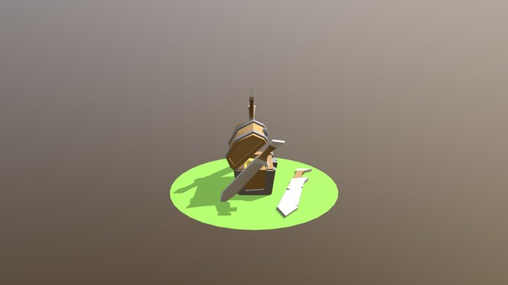 Lowpoly chest and sword 3D Model