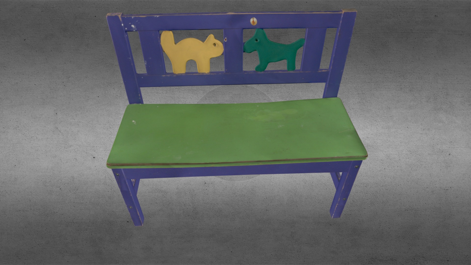 3D model 3D scan Artic Leo Bank with Cat and Dog - This is a 3D model of the 3D scan Artic Leo Bank with Cat and Dog. The 3D model is about a blue bench with a couple of birds on it.