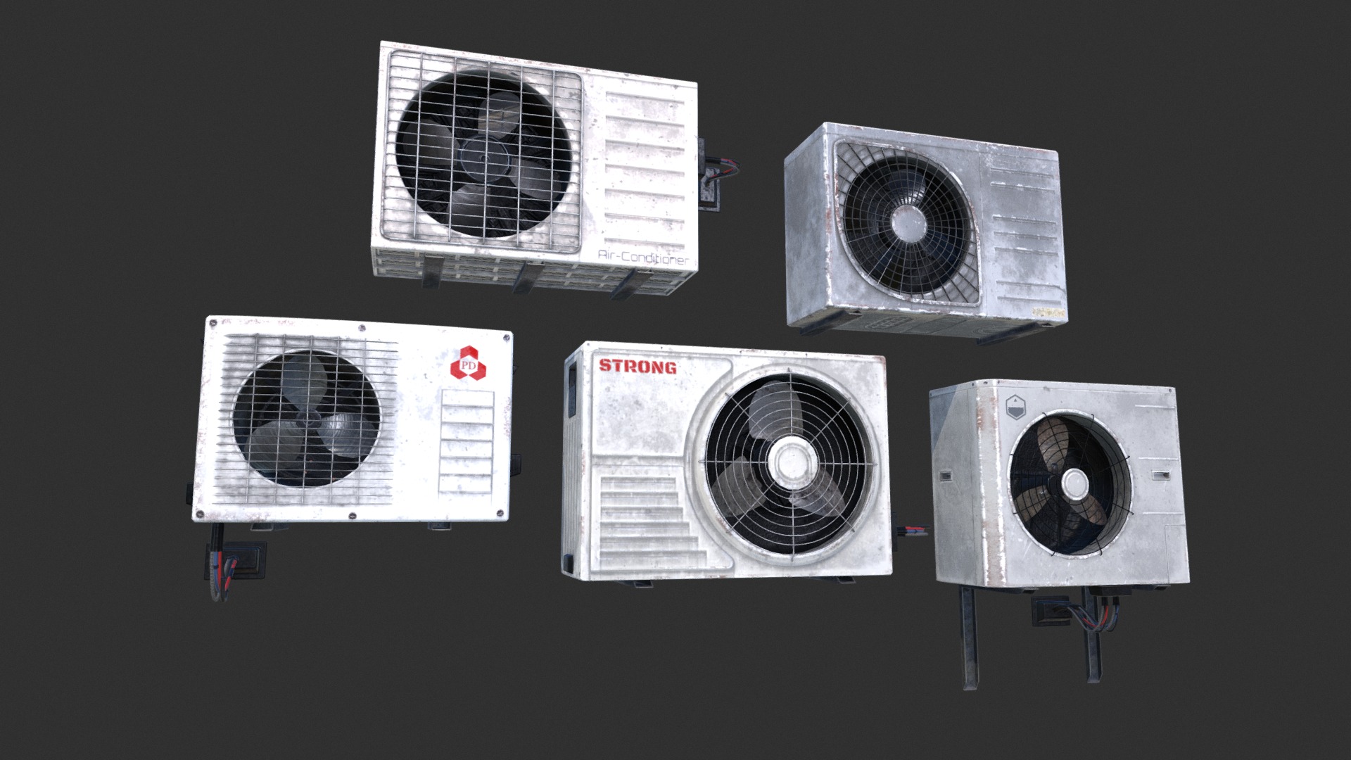 3D model Air conditioning PBR Low-poly - This is a 3D model of the Air conditioning PBR Low-poly. The 3D model is about a group of white and black electronic devices.