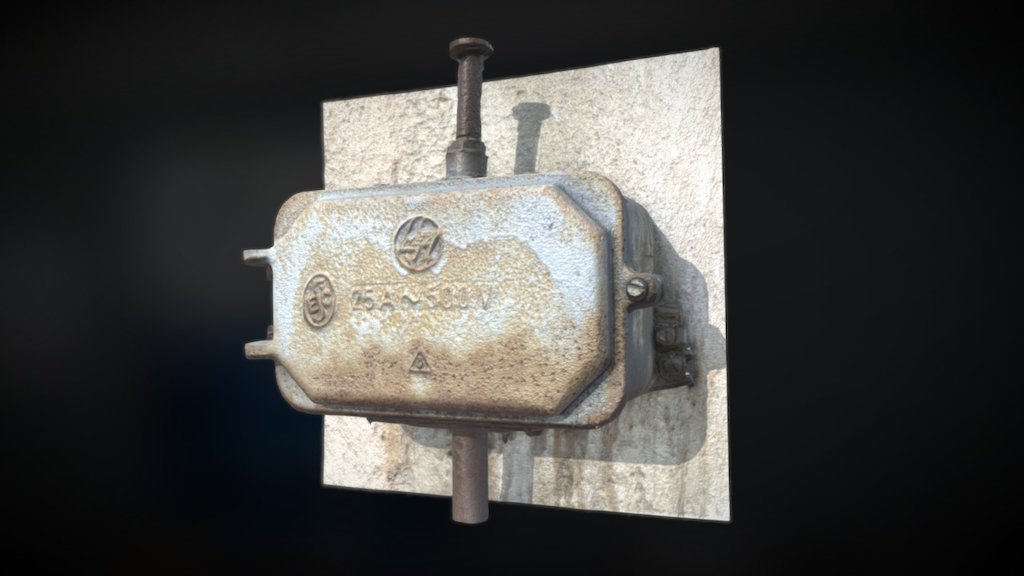 Old electric metal box on the wall