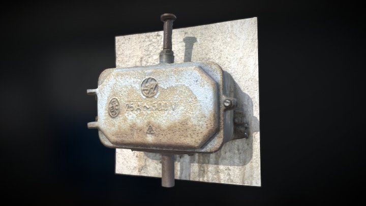 Old electric metal box on the wall