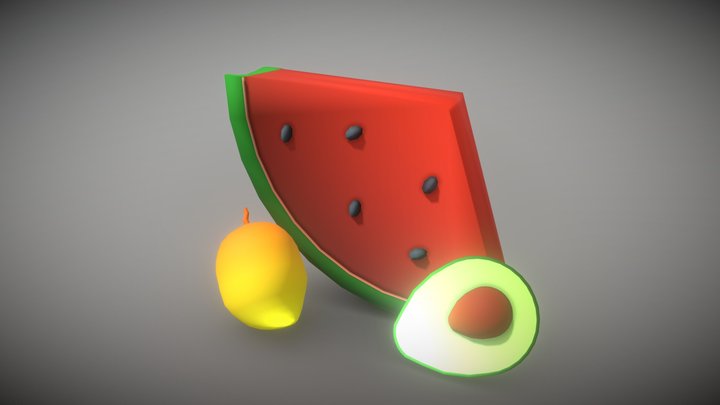 Avacado, Watermelon and Mango Low poly 3D Model