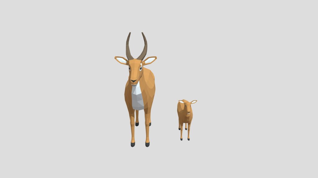 Low Poly Puku Antelope And Calf
