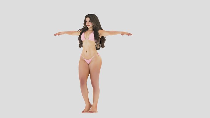 Model in Pink Swimwear 3D Model