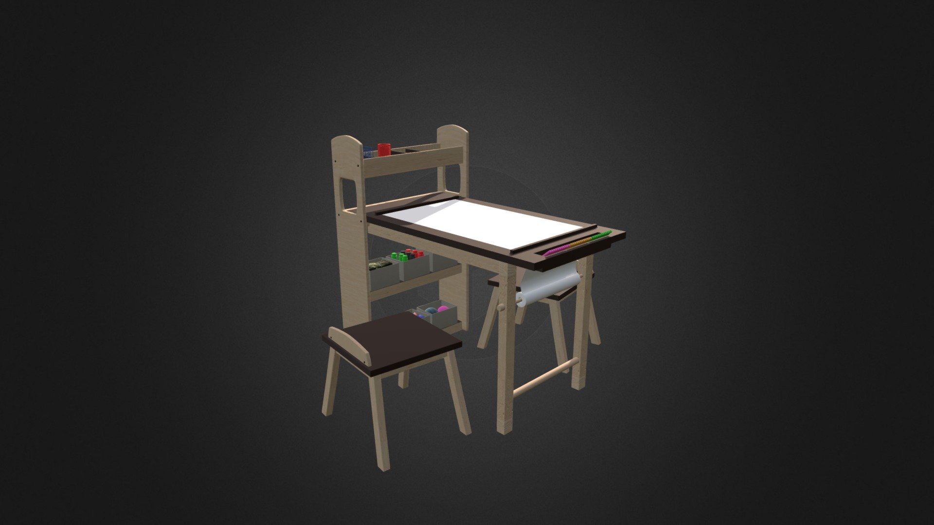 Kids Drawing Desk with Stools