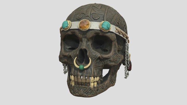 Tribal Skull with Primitive Jewelry – Free 3D Model STL
