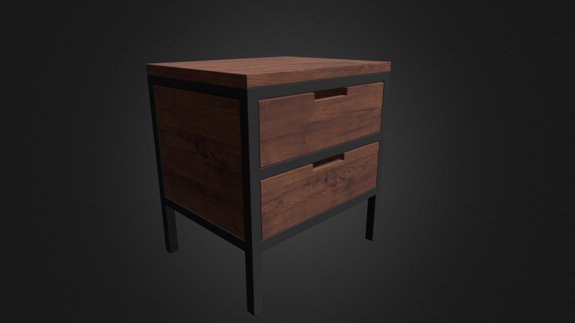 3D model Wooden Bedside Cabinet with Metal Frame - This is a 3D model of the Wooden Bedside Cabinet with Metal Frame. The 3D model is about a wooden table with a drawer.