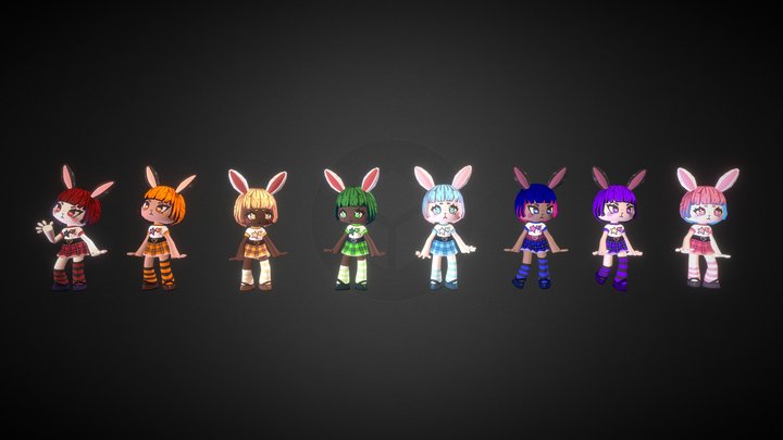 Rainbow Bunnies 3D Model