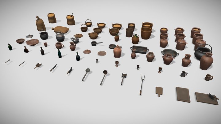 Stylized medieval kitchen props 3D Model