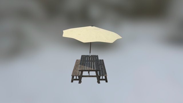 Bench and Parasol 3D Model