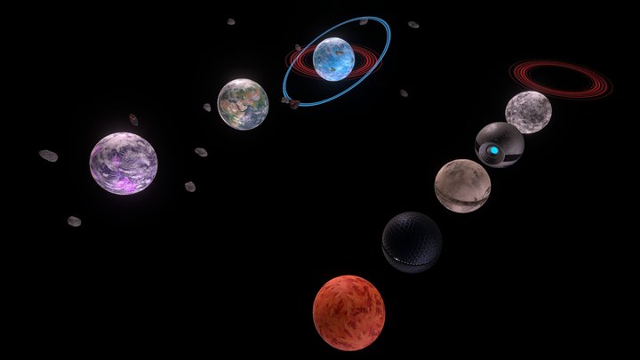 Sci-Fi Planets & Asteroids Examples 3D Model