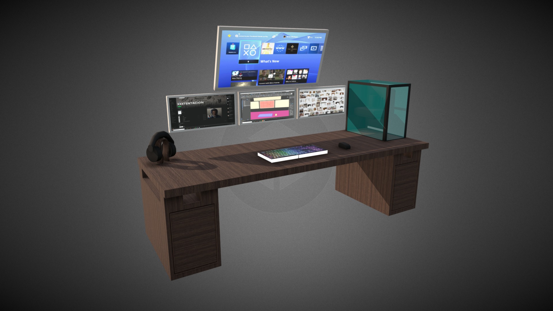3D model Dream Desk - This is a 3D model of the Dream Desk. The 3D model is about a desk with a computer and headphones on it.