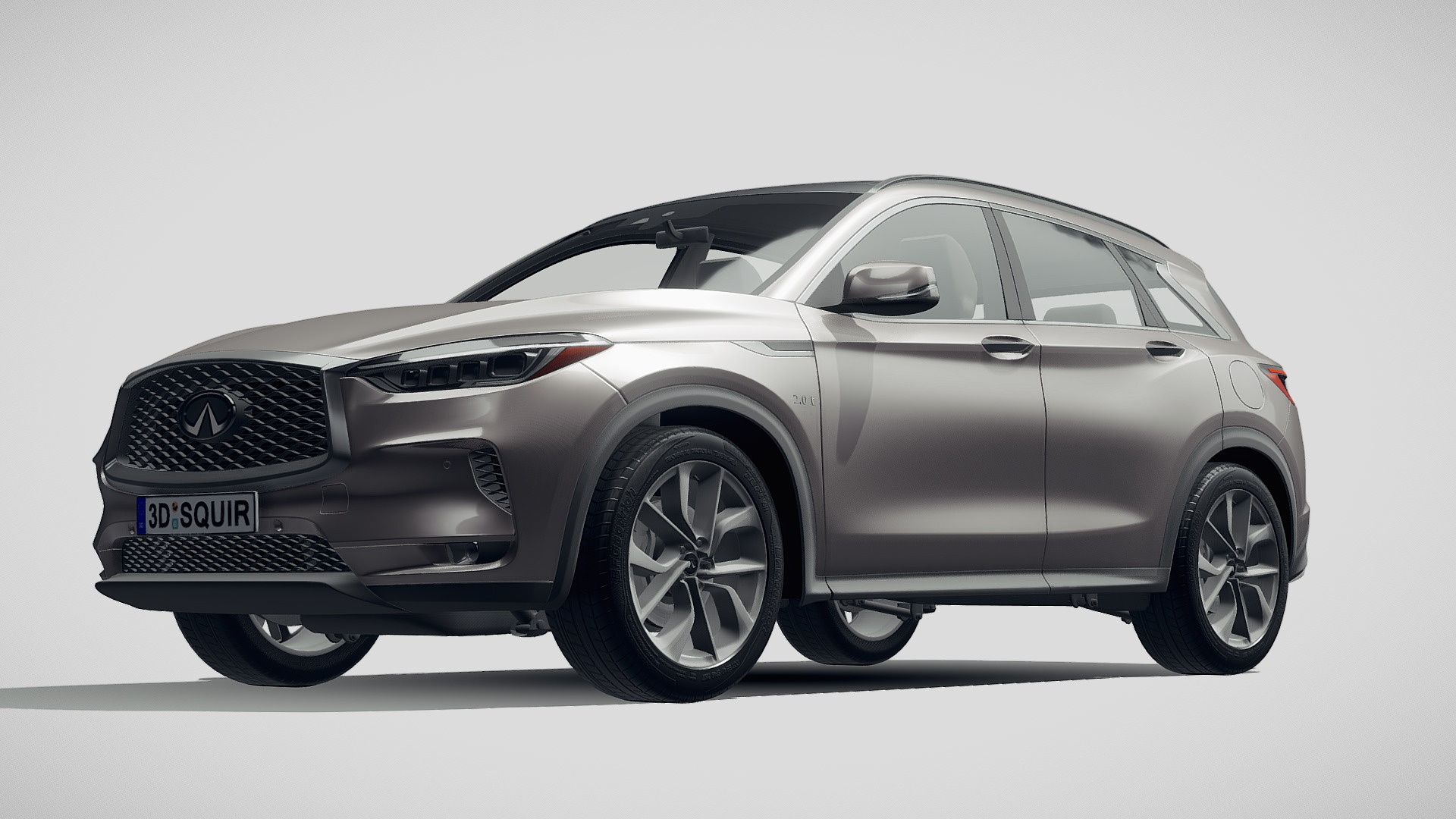 3D model Infiniti QX50 2019 - This is a 3D model of the Infiniti QX50 2019. The 3D model is about a silver car with a black top with Holden Arboretum in the background.