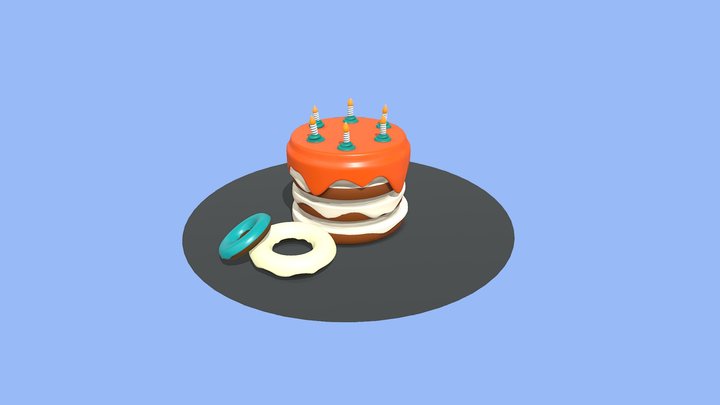 Delicious cake and doughnuts 3D Model