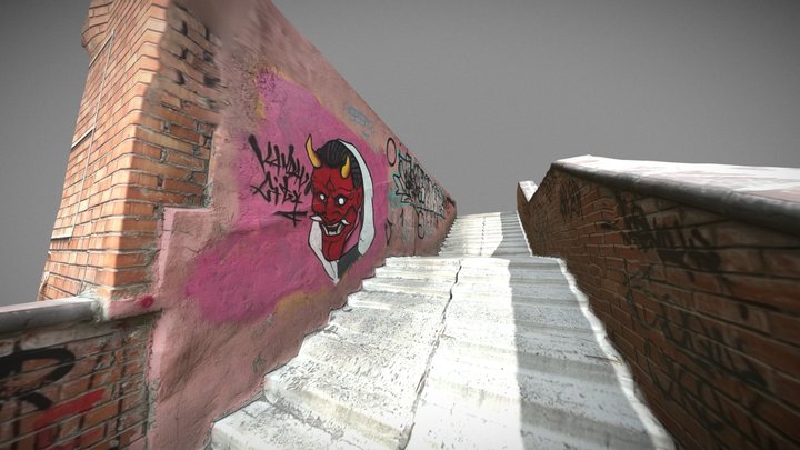 Outdoor stairs with graffiti 3D Model