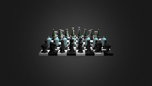 6-Chess y garrafón de vino tinto (Spin) 3D Model