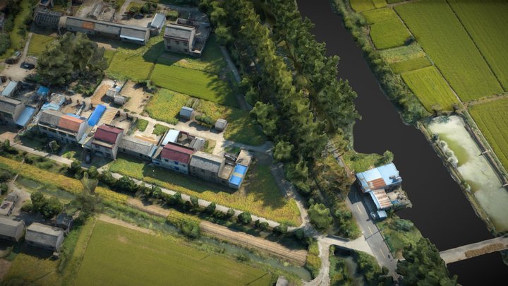 Village, country road, farm and irrigation canal – Gratis 3D-model STL