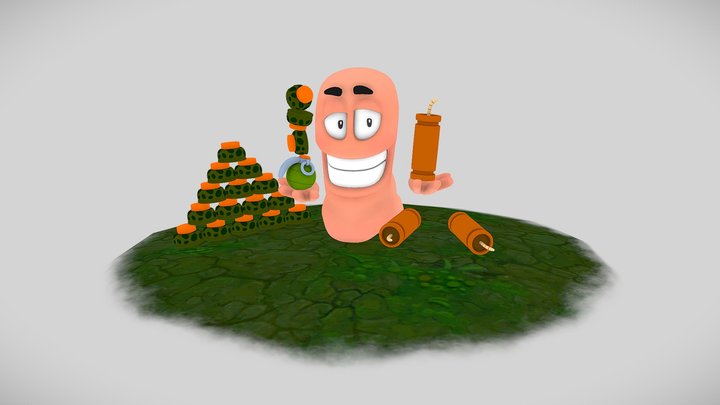 Worm 3D with weapons 3D Model