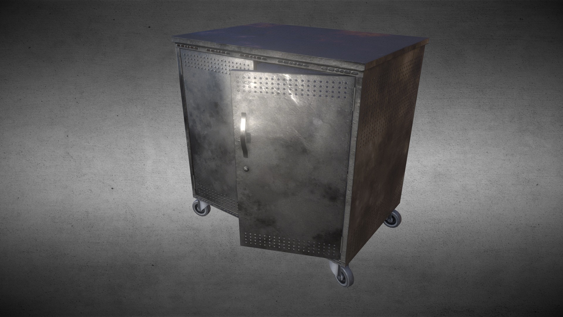 3D model Metal Rack Tool Shelf - This is a 3D model of the Metal Rack Tool Shelf. The 3D model is about a metal box with wheels.