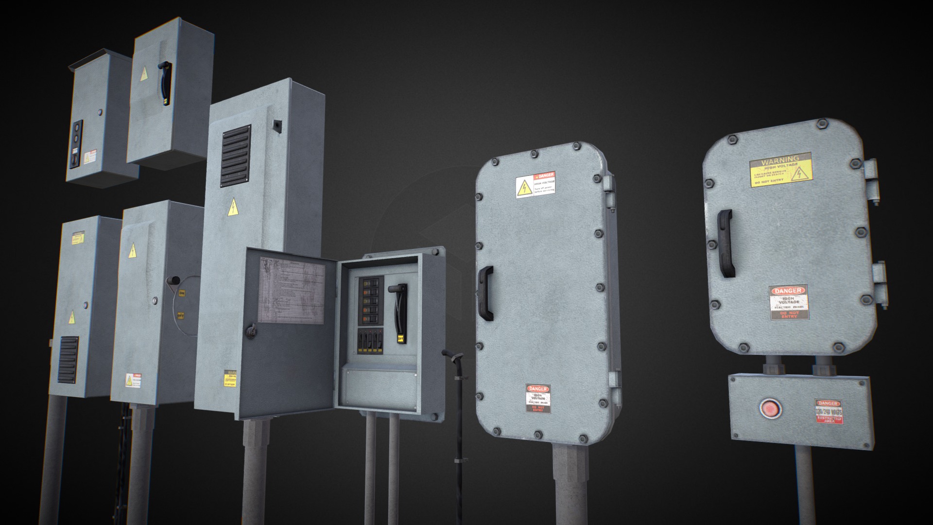 3D model Electric Control Panel 4 - This is a 3D model of the Electric Control Panel 4. The 3D model is about several grey rectangular objects.