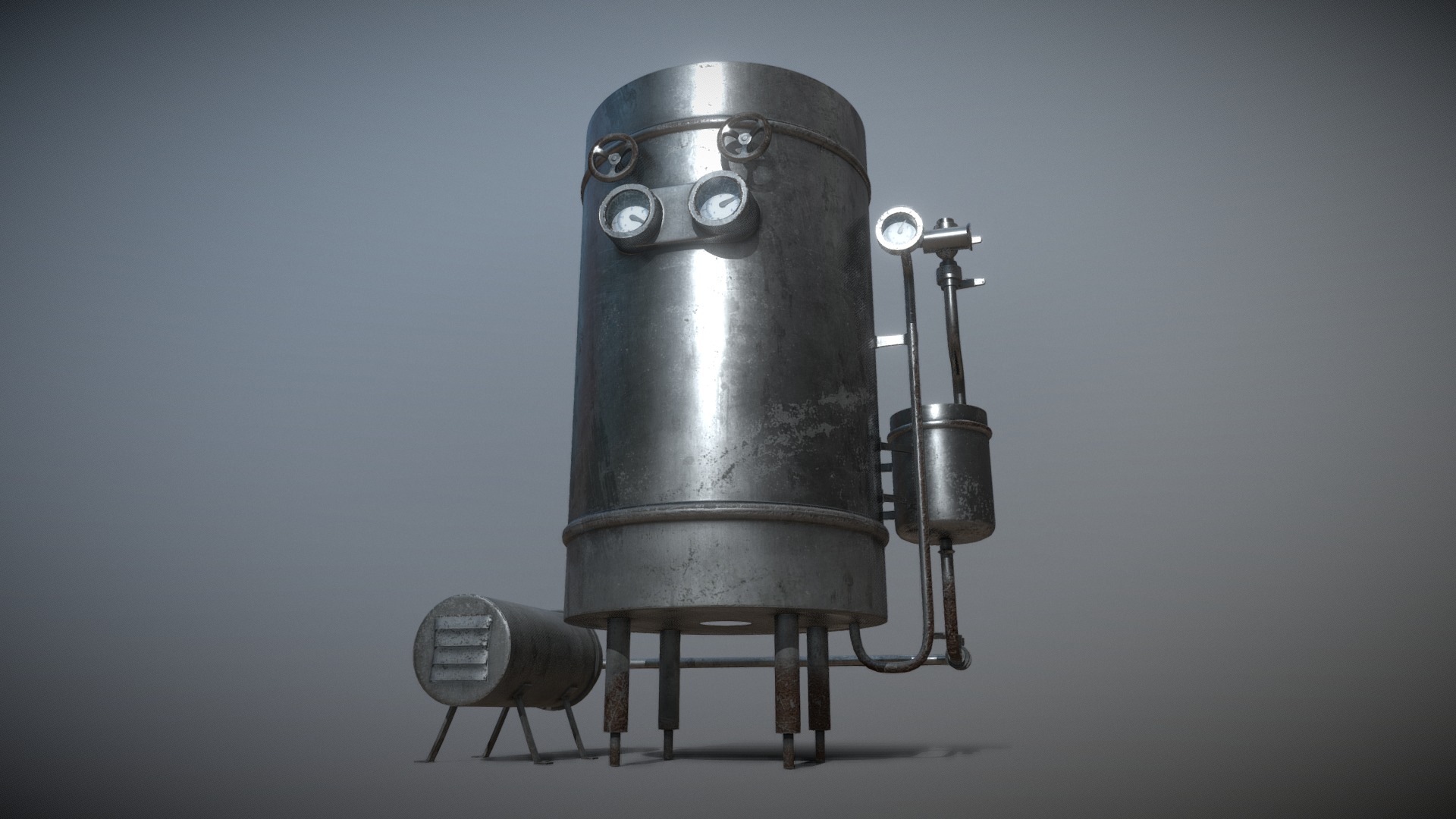 3D model Industrial metal cistern - This is a 3D model of the Industrial metal cistern. The 3D model is about a metal object with a round top.