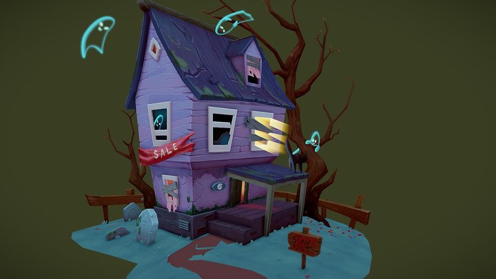 Low Poly Handpainted Haunted House 3D Model