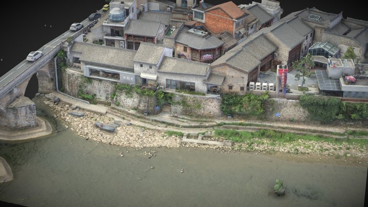 Residential buildings by the river and bridge – Kostenloses 3D-Modell STL