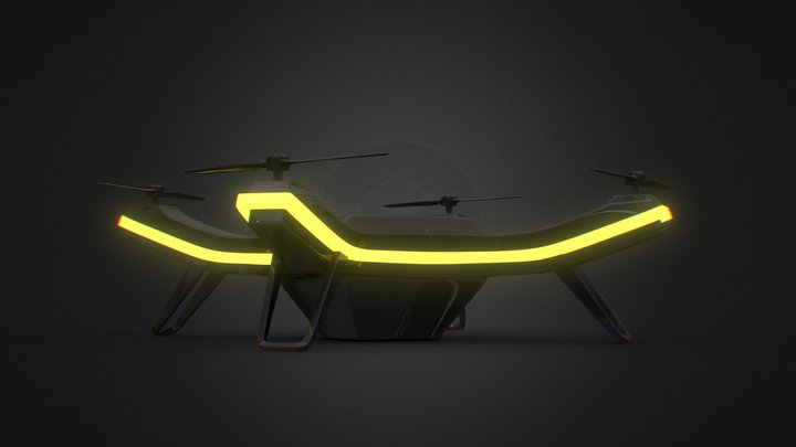 Sci-Fi Drone with glowing rim 3D Model