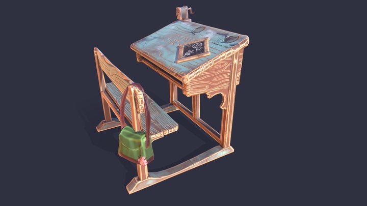 Stylized School Desk 3D Model