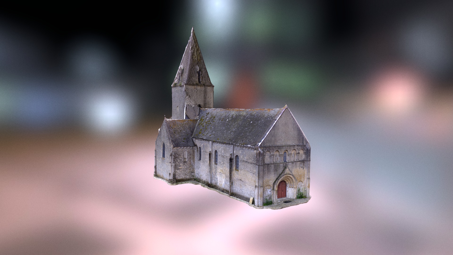 3D model église de Meuvaines - This is a 3D model of the église de Meuvaines. The 3D model is about a building with a tower.