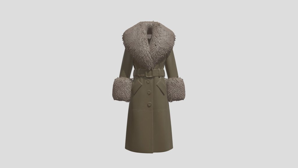 Khaki Brown Leather Coat with Taupe Fur Trim