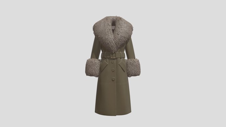 Khaki Brown Leather Coat with Taupe Fur Trim