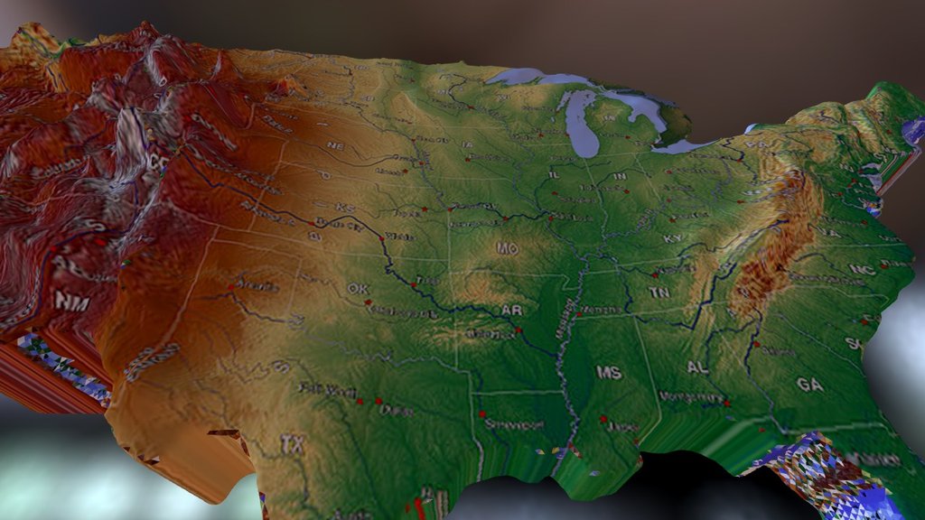 USA Relief Map from DEM and imagery in SketchUp
