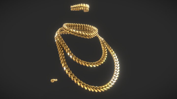 Cuban Link - 14mm Gold Necklace Set 3D Model