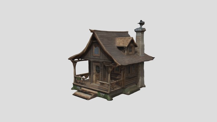 a wooden structure that resembles a small, 3D Model