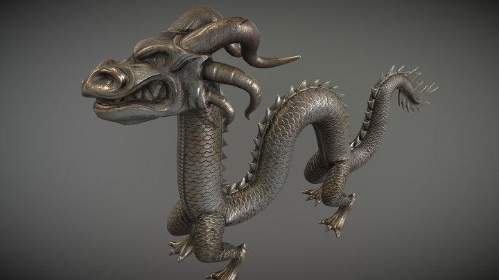 Chinese Dragon Statue PBR lowpoly 3D Model